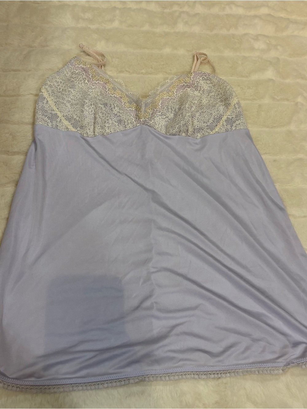 Vintage Lavender Lace-Trim Chemise with Cream & Pale Pink Accents